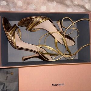 Miu Miu Metallic Gold/Bronze Strappy Heels Size 38.5 Gently Used